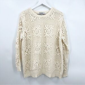 VTG A Little Extra Spice Crochet Cottage Core Pullover Sweater Beige Size Large